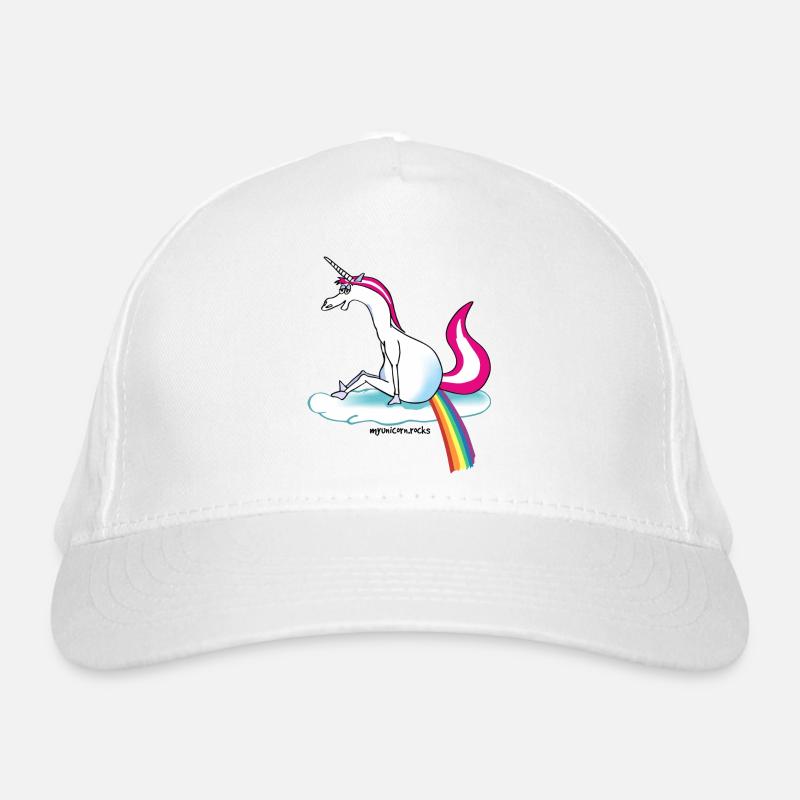 Unicorn pooping rainbow - Einhorn pupst Regenbogen Bio-Baseballkappe