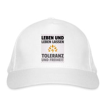 Toleranz und Freiheit Leben und leben lassen - Bio-Baseballkappe - Weiß - Vorne