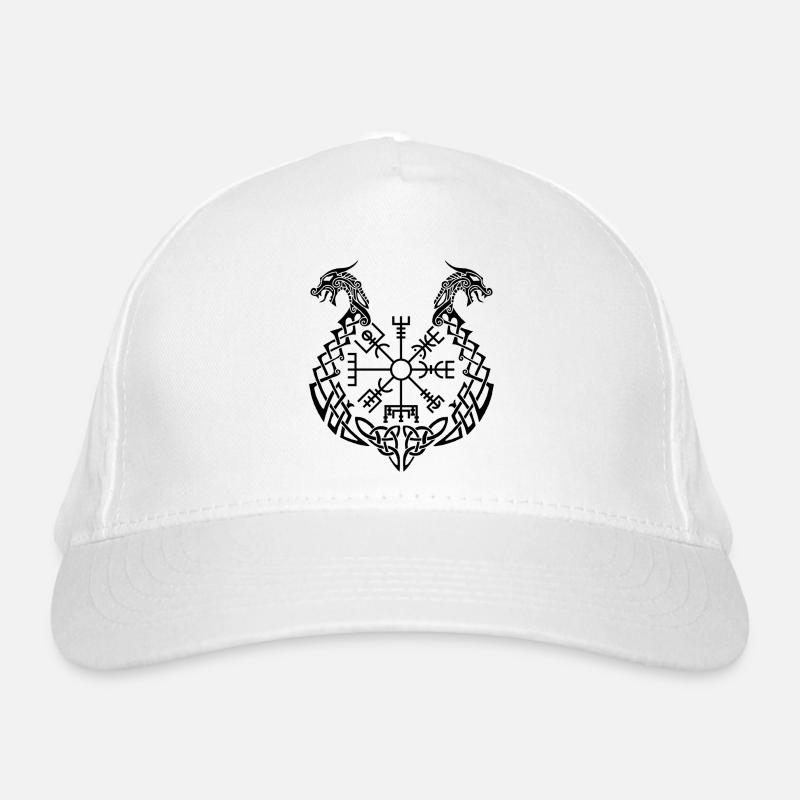 Schwarzer Drache und Wikingerkompass Bio-Baseballkappe