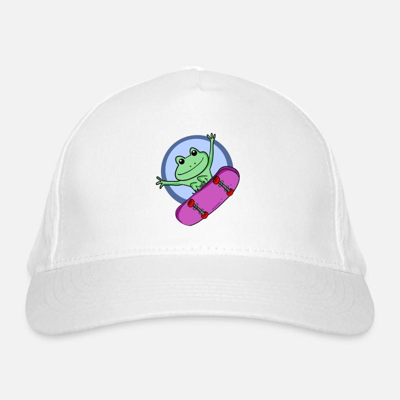 Frosch als Skater mit Skateboard Bio-Baseballkappe