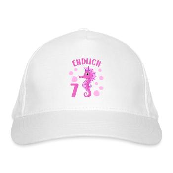 Seepferdchen Geburtstagshirt 7 Jahre Mädchen - Bio-Baseballkappe - Weiß - Vorne