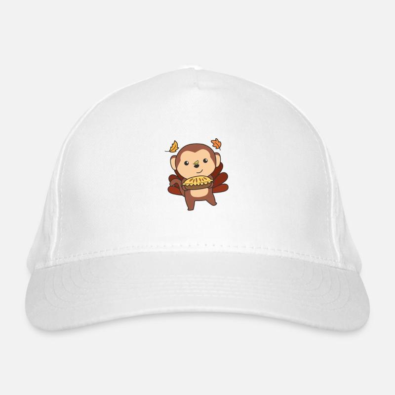 thanksgiving day outfits turkey monkey with pie Organic Baseball Cap