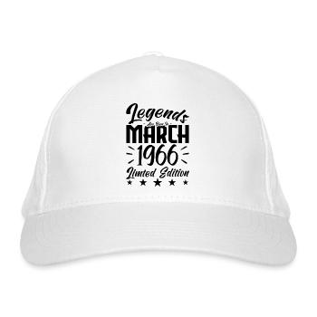 Geboren im März 1966. März Geburtstagsgeschenk - Bio-Baseballkappe - Weiß - Vorne