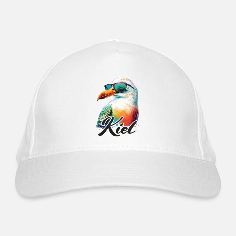 Kiel Urlaub coole bunte Möwe mit Sonnenbrille Bio-Baseballkappe