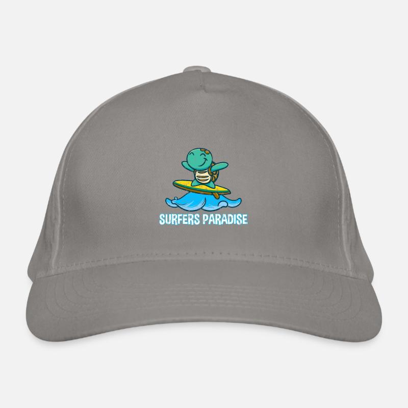 Cute kawaii turtle on surfboard with surfers Organic Baseball Cap