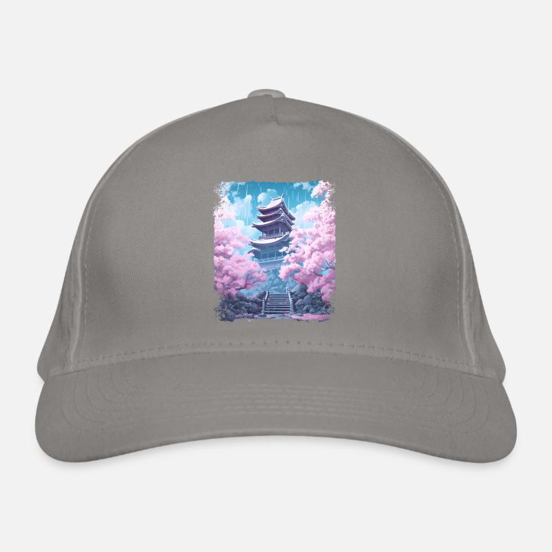 Sakura-Baum in einem Tempel Kirschblüten-Vaporwave Bio-Baseballkappe