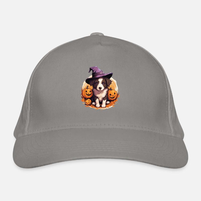 Halloween Witch Hat Pumpkin Dog Border Collie Organic Baseball Cap