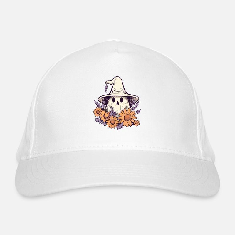 Halloween Groovy Ghost Hippie Flowers Organic Baseball Cap