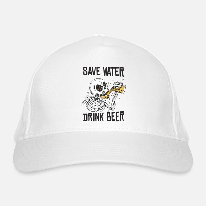 Save water Drink beer, Funny Skeleton Organic Baseball Cap