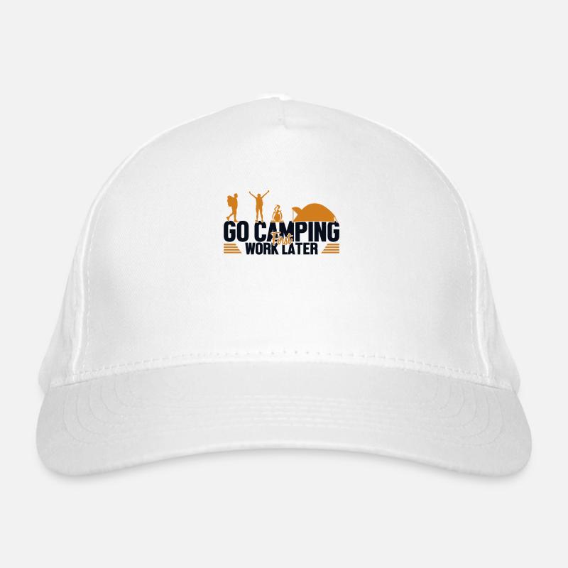Camping First Work Later Tents Glamping Camper Organic Baseball Cap