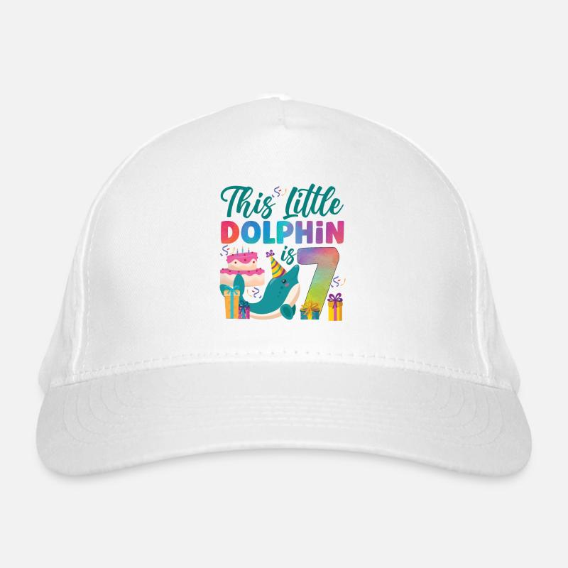 Dolphin 7th Birthday Watercolor Organic Baseball Cap