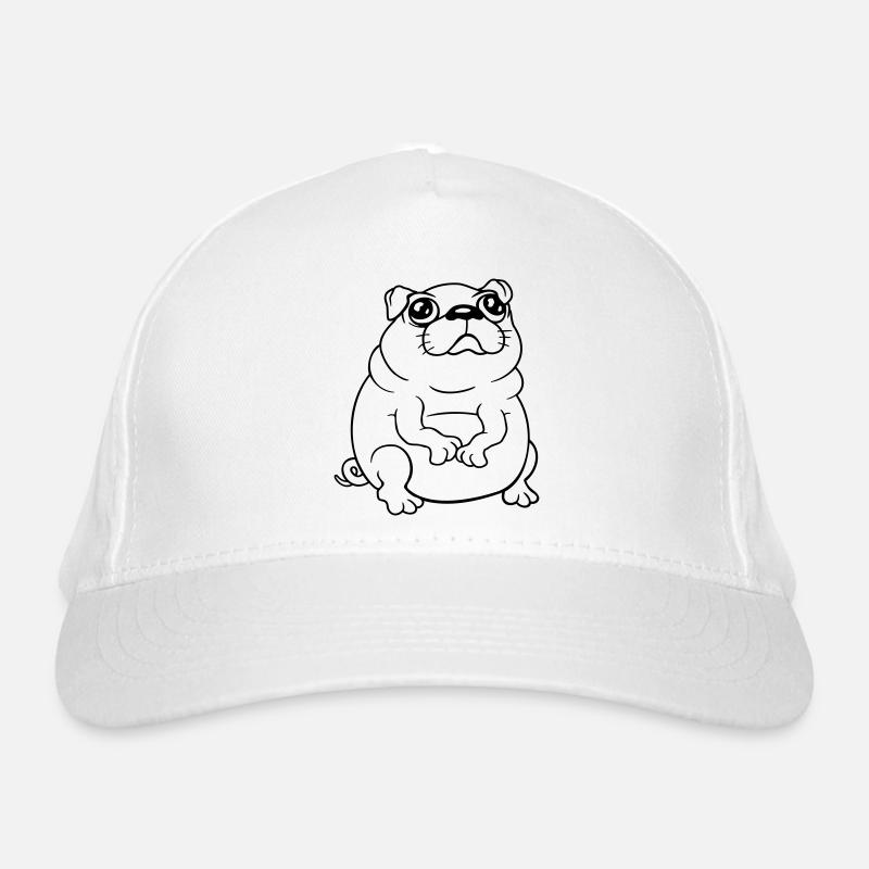 Pug dog sits small begging dick looks sad Organic Baseball Cap