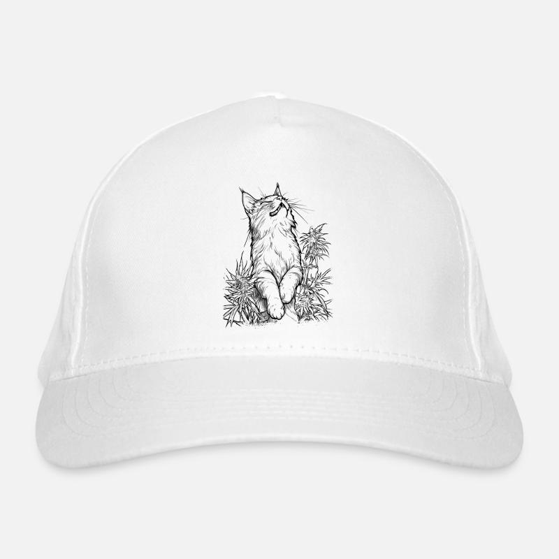 Katze im Rausch: Glücklicher Stubentiger im Hanf Bio-Baseballkappe