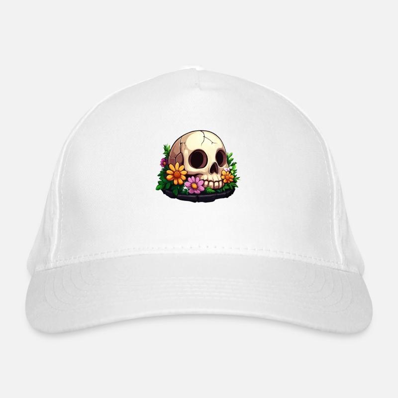 Crâne mignon avec des fleurs colorées Casquette classique bio