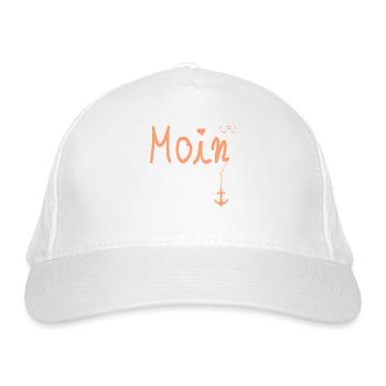 Moin Begruessung Moin mit Moewe in Orange - Bio-Baseballkappe - Weiß - Vorne