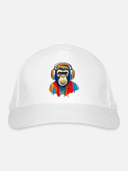 Monkey with headphones - Organic Baseball Cap - white - Front