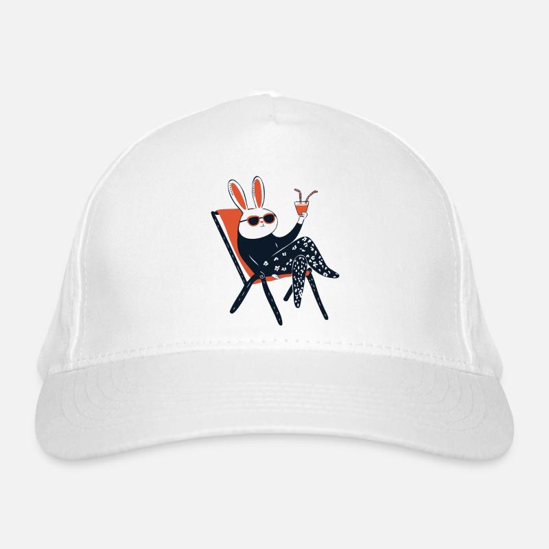 Beach Bunny – Chill Rabbit avec ombres et boisson - Casquette classique bio - blanc