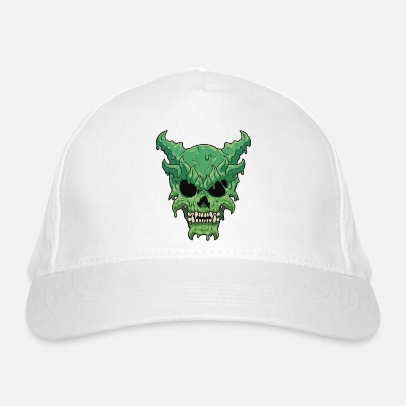 Tropfender grüner Dämonenschädel - Bio-Baseballkappe - Weiß