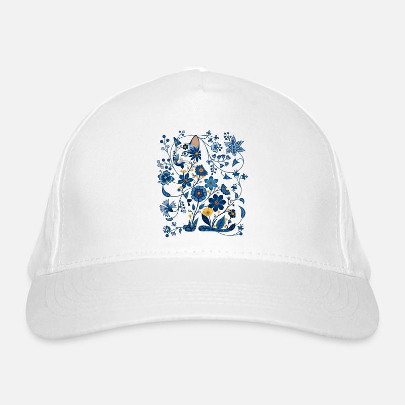 Azure Floral Cat Silhouette Organic Baseball Cap