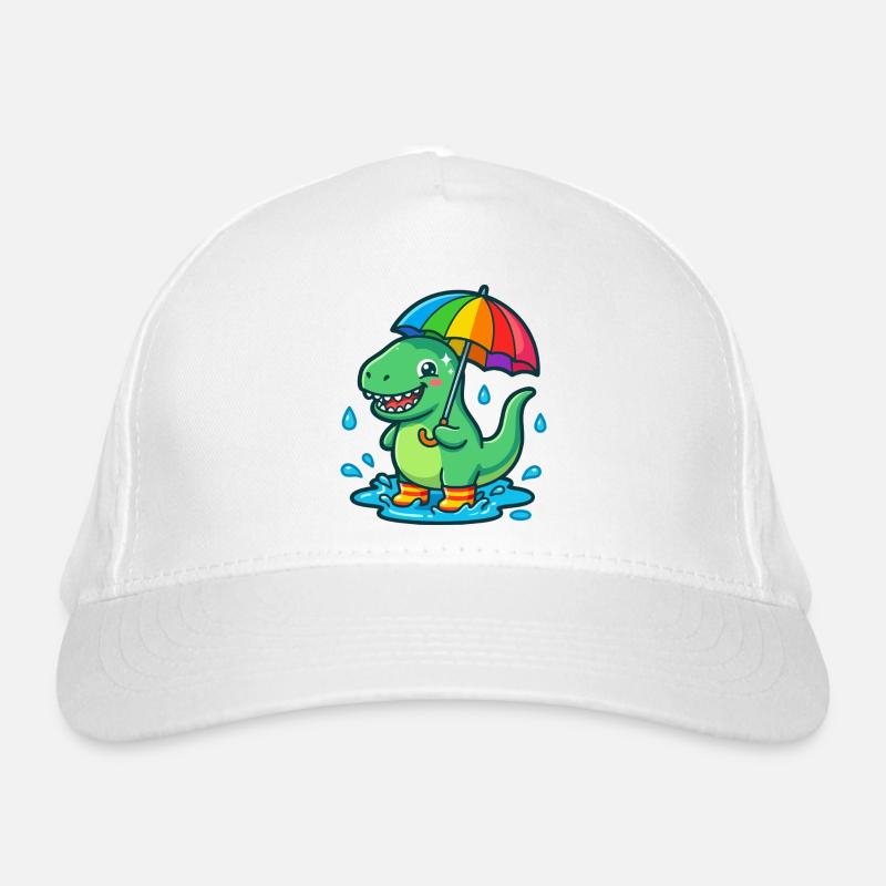 Dino mit buntem Regenbogenschirm Bio-Baseballkappe