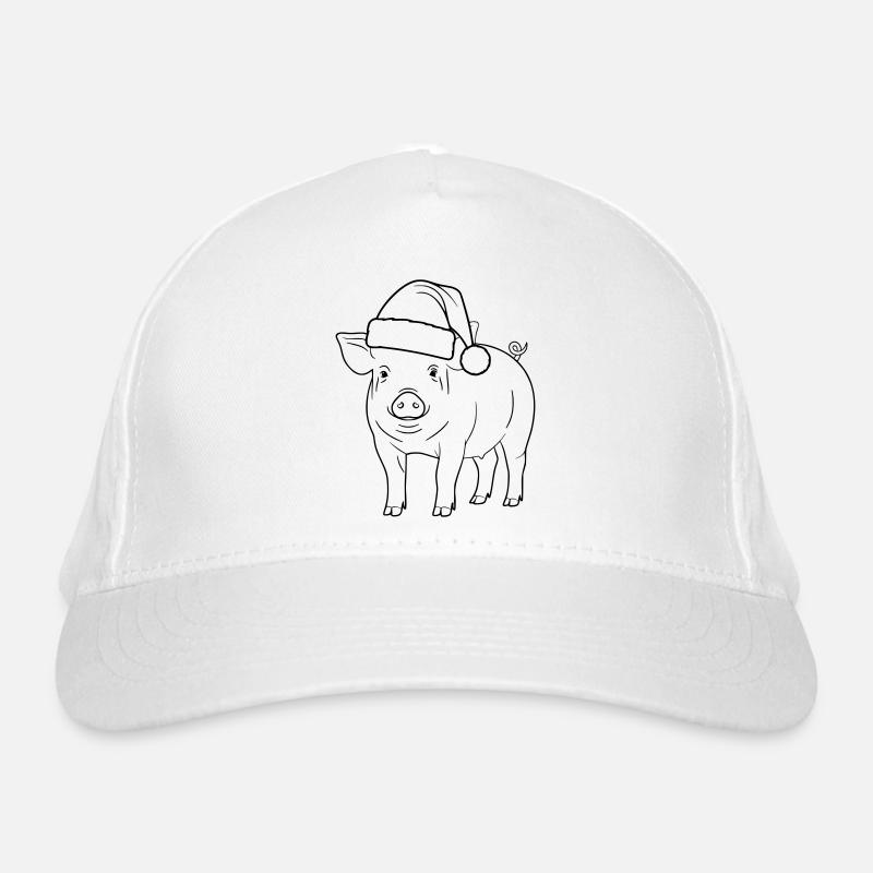 Illustration du cochon avec le chapeau de Père Noël Casquette classique bio