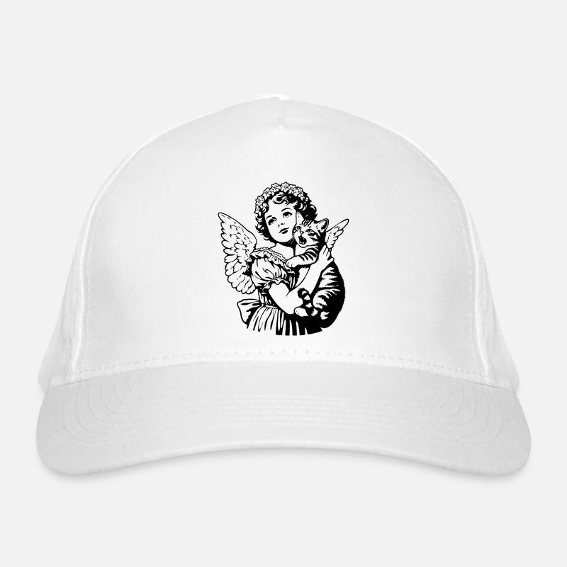 Engel mit Katze – Cherub Vintage Illustration Bio-Baseballkappe