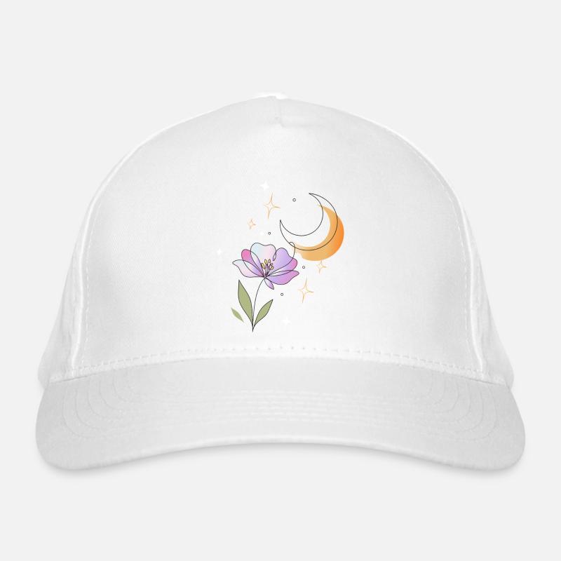 Blume mit Mond Line Art Illustration  Bio-Baseballkappe