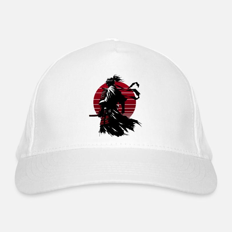 Samurai-Silhouette mit rotem Kreis Bio-Baseballkappe