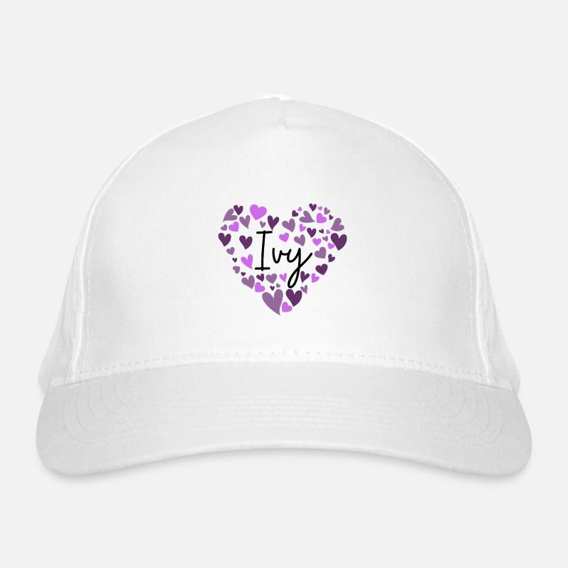 Efeu Name Design mit herzförmigen lila Herzen Bio-Baseballkappe