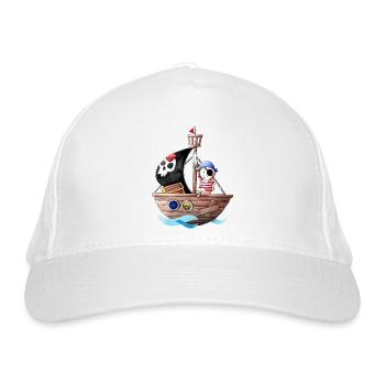 Kleiner Pirat mit seinem Schiff - Bio-Baseballkappe - Weiß - Vorne