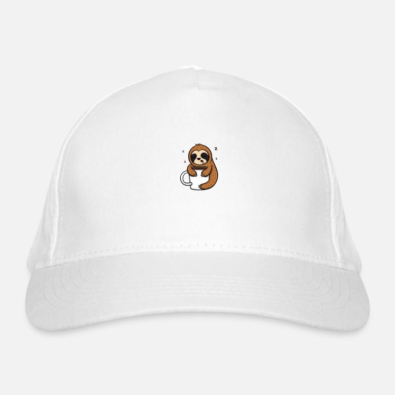 Schlafendes Faultier mit Kaffeetasse Kafee Kaffe - Bio-Baseballkappe - Weiß