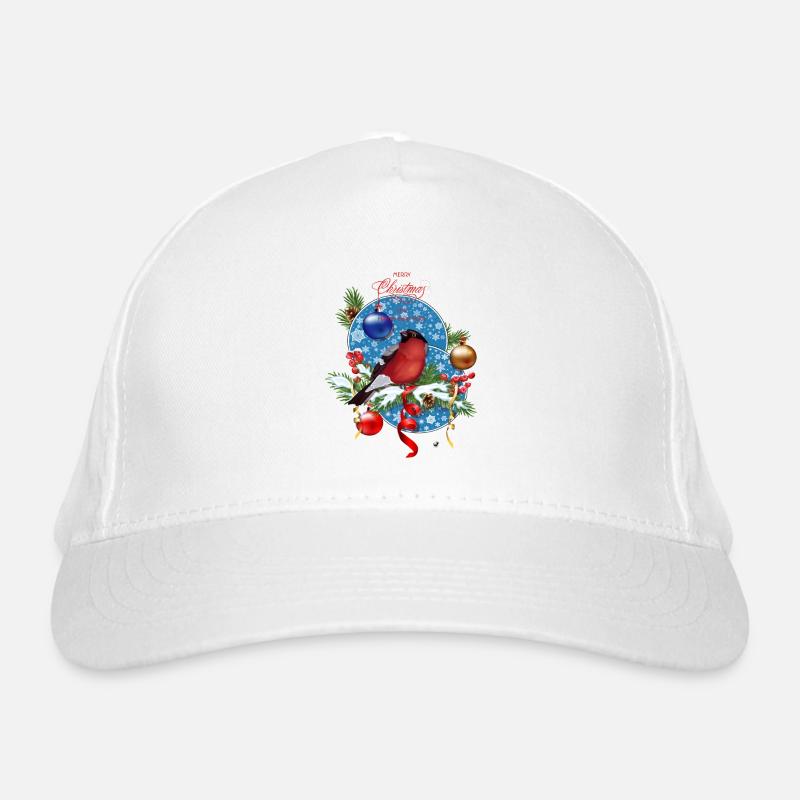Bouvreuils sur branches de sapin et tambourins avec neige Casquette classique bio