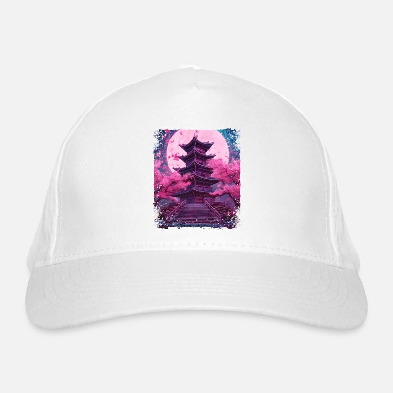 Cherry Blossom Sakura Tree in a Temple Vaporwave Organic Baseball Cap