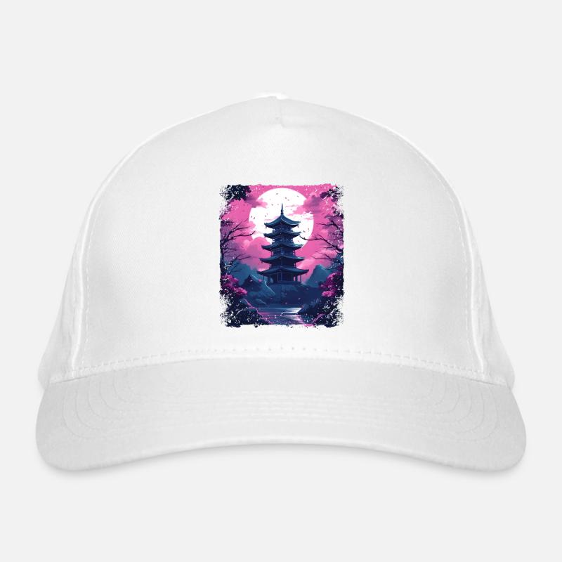 Sakura Kirschblütenbaum in einem Tempel Vaporwave Bio-Baseballkappe