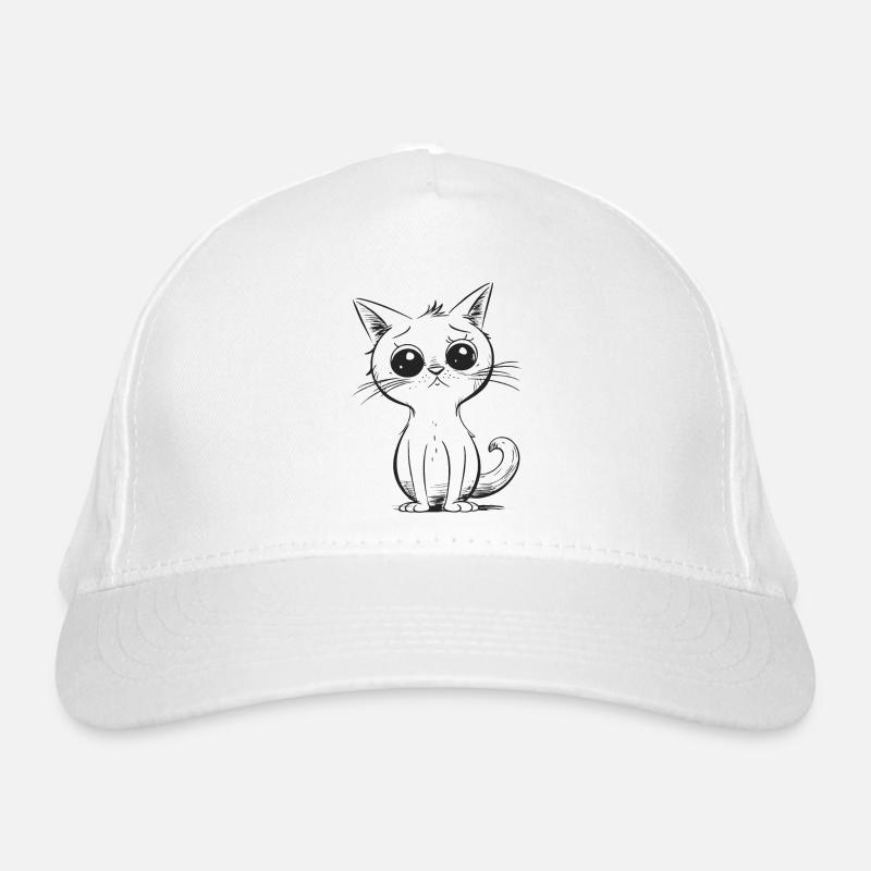 Chat de dessin animé mignon triste Casquette classique bio