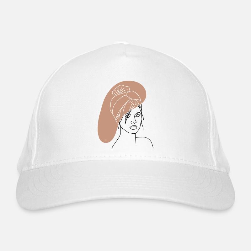 "Lady with Scarf", Boho Line Art Design, "Faces" Organic Baseball Cap