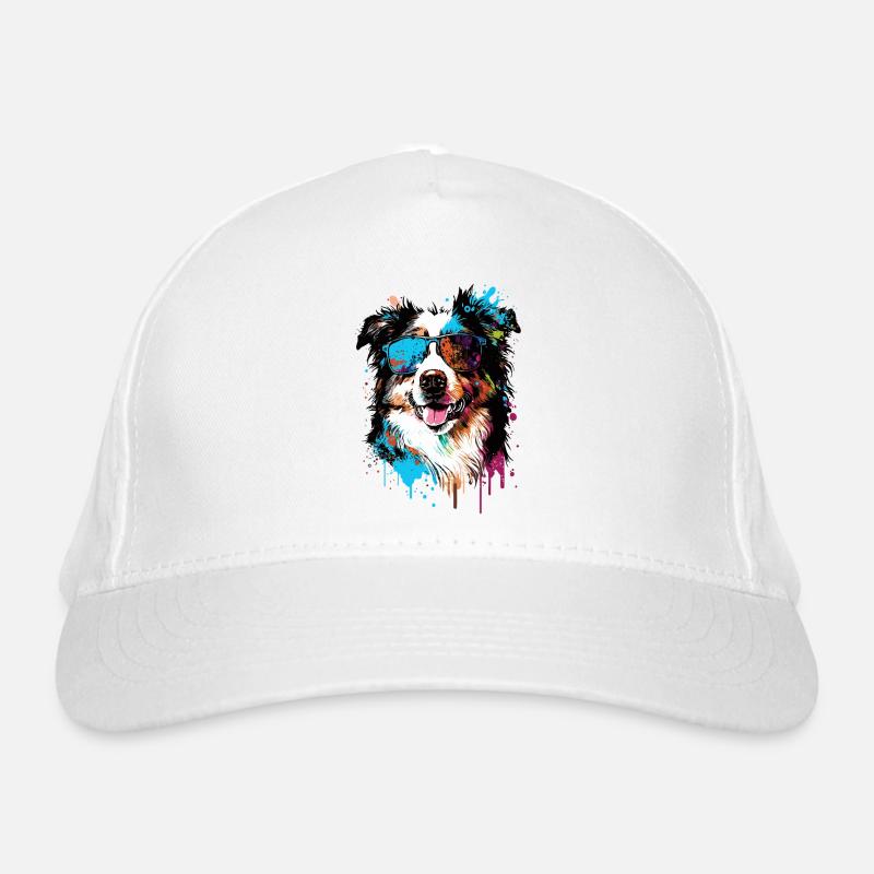 Bunter Australian Shepherd mit Sonnenbrille Bio-Baseballkappe