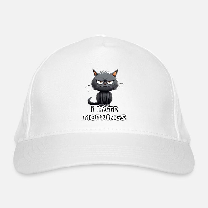 i Hate mornings Funny cat with saying Organic Baseball Cap