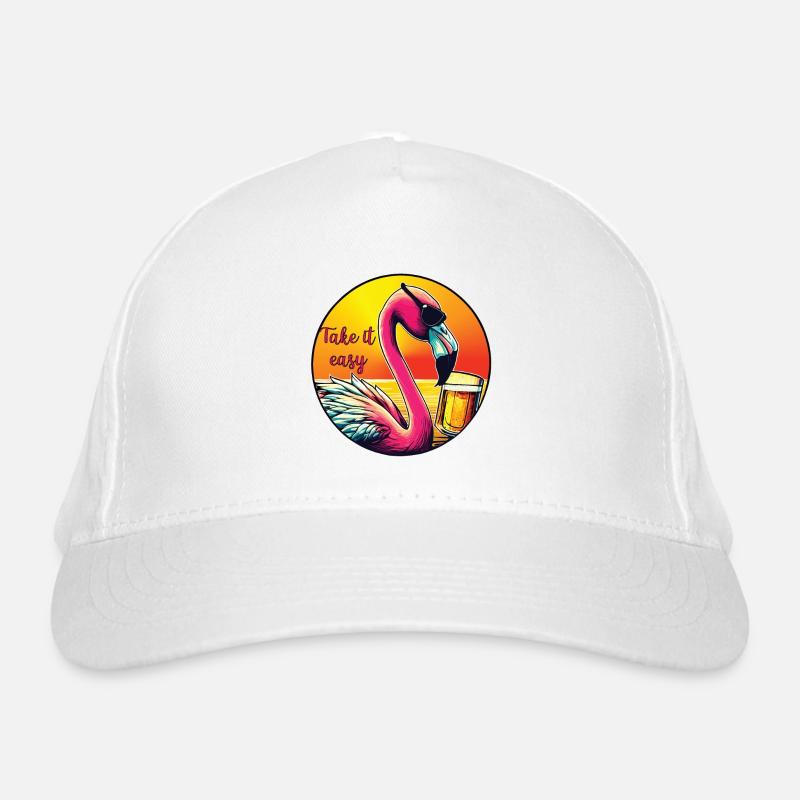 Flamingo mit Bier Take it easy Bio-Baseballkappe