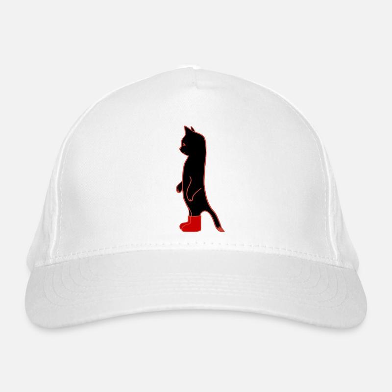 Schwarze Katze mit roten Stiefeln Bio-Baseballkappe