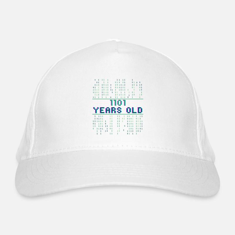 13th Birthday 13 Year Old Binary Code Coder - Organic Baseball Cap - white
