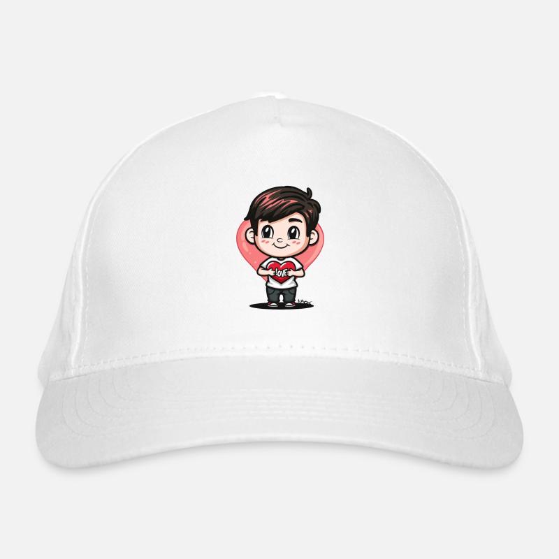 Chibi-Cartoon-Junge verbreitet Liebe mit Herz Bio-Baseballkappe