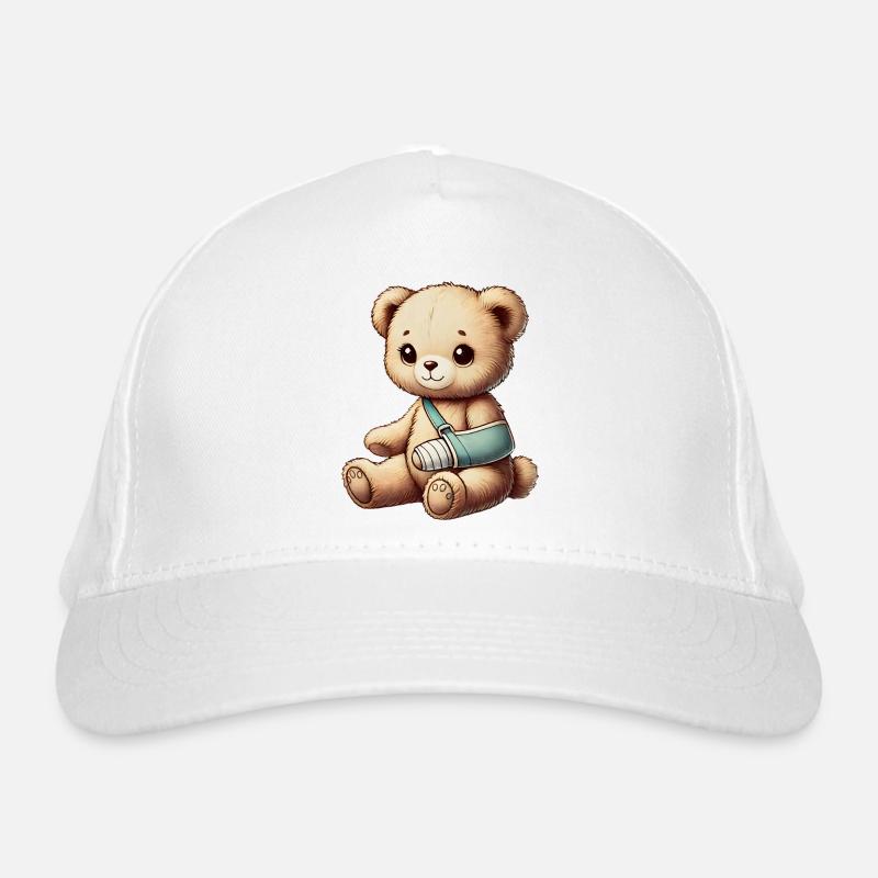 Teddy bringt Trost - Kuscheltier mit Gipsarm Bio-Baseballkappe