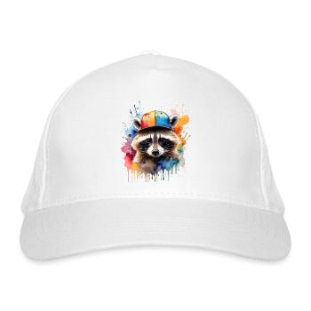 Waschbär Snapback Cap Bunt Tier Design Print - Bio-Baseballkappe - Weiß - Vorne