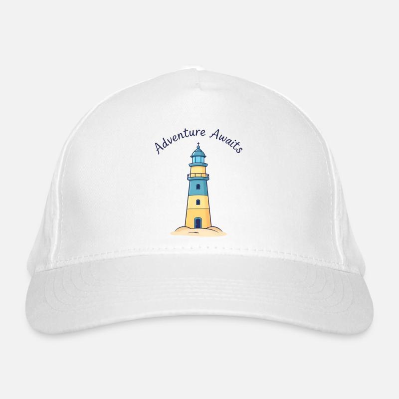 Vibrant Blue & Yellow Lighthouse on Sandy Beach Organic Baseball Cap