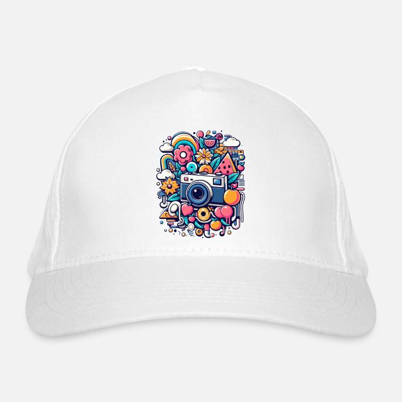 Bunte Collage mit Kamera Bio-Baseballkappe