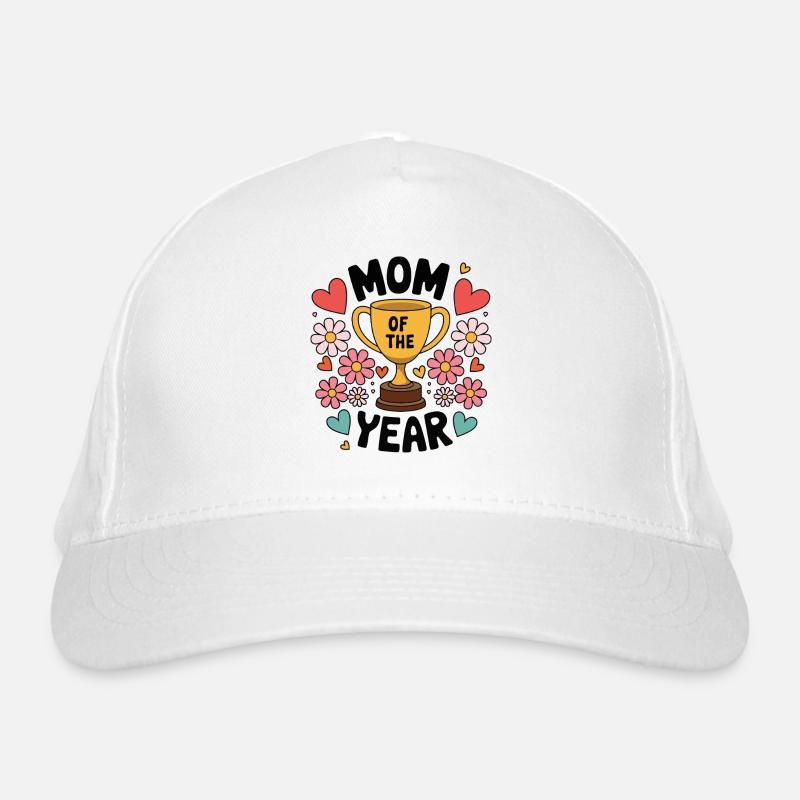 Mutter des Jahres | Niedliches Trophäen-Design Muttertag - Bio-Baseballkappe - Weiß