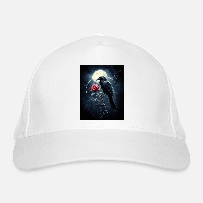 Raven Rose Moon Gloomy Gothic Black Crow Organic Baseball Cap
