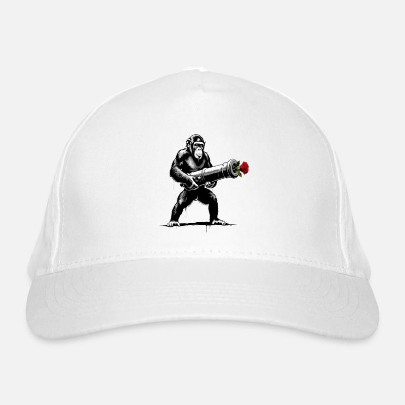 Peace Not War - Affe mit Rose Kanone Bio-Baseballkappe
