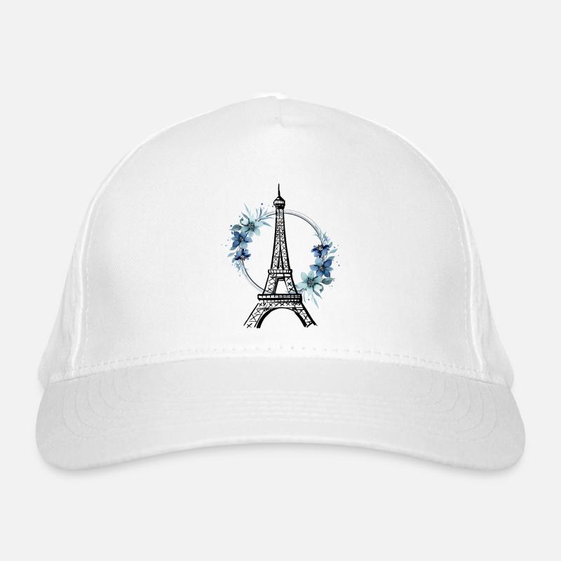 Paris Eiffel Tower France Floral Line Art Organic Baseball Cap